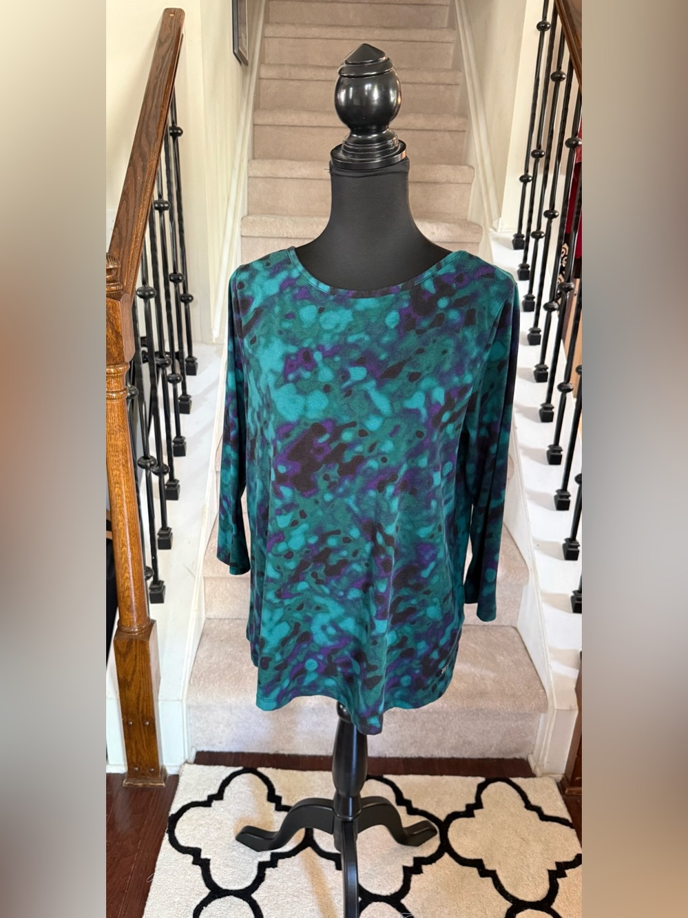 Anne Klein Sport Teal & Purple Abstract Long Sleeve Tunic